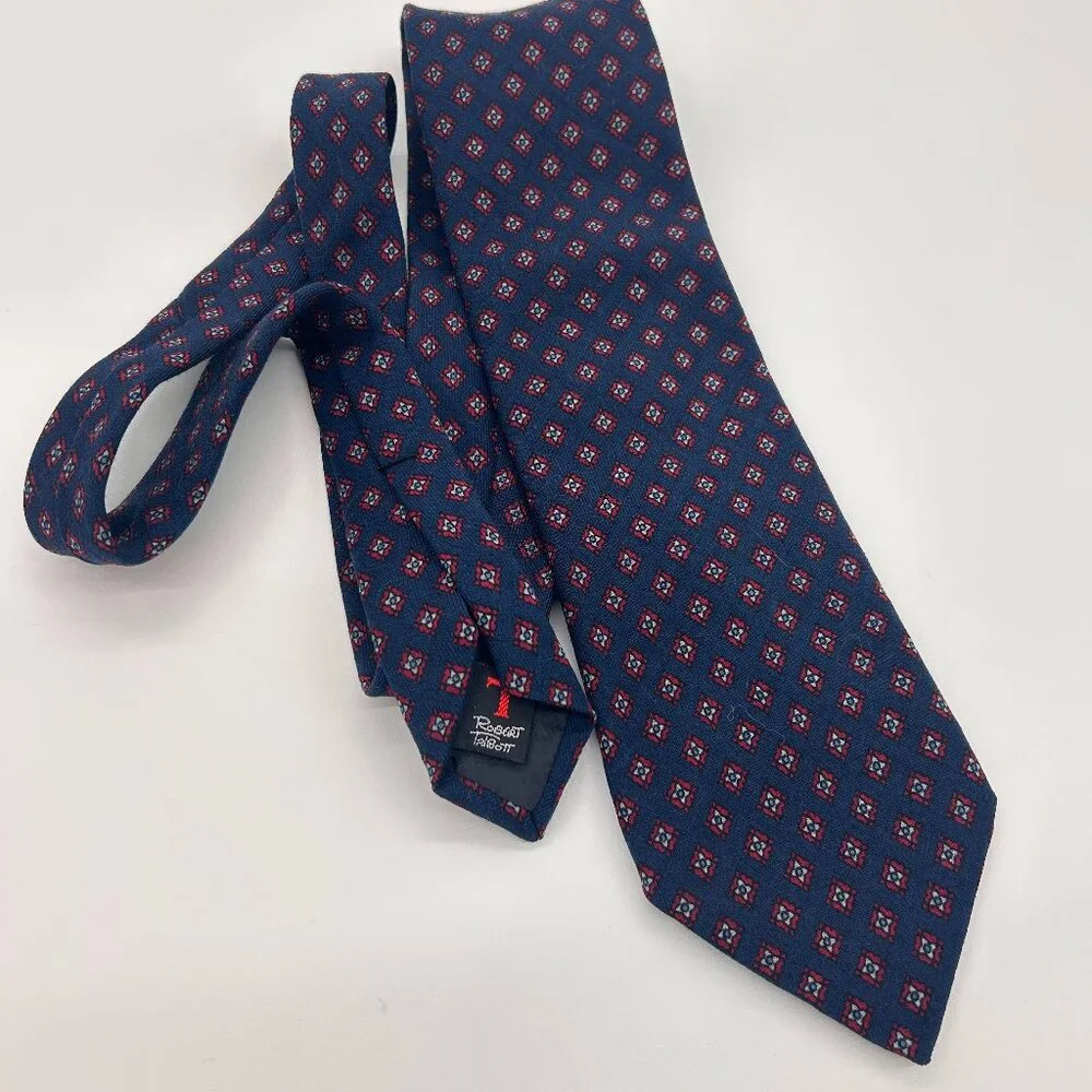 1970s VINTAGE WIDE ~ROBERT TALBOTT ~WOOL‎ TIE ~RED BLUE ~ GREAT FEEL